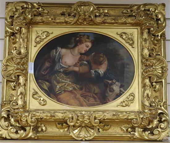 Continental School, oil on canvas, Europa and the bull, 34 x 44cm, ornate giltwood frame